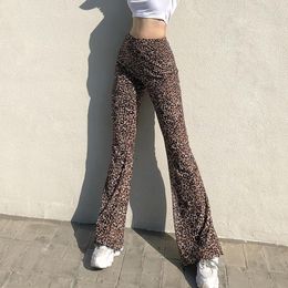 Women's Pants 2023 Brown Leopard Joggers Women High Waist Flare Double Layer Mesh E Girl Aesthetic Trousers Female Sweatpants Streetwear