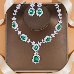 Necklace Earrings Set Stonefans Elegant Leaf Zircon Sets For Women Christmas Gift Green Crystal Bridal Wedding Dress