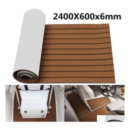 Atv Parts Self Adhesive 2400X600X6Mm Eva Foam Marine Boat Yacht Flooring Faux Imitation Teak Sheet Pad Decking Decor Mat Brown Black Dhwme