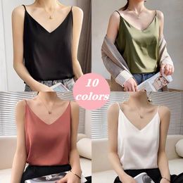 Camisoles Tanks Fashion Silk Tops Women Tank Tops Streetwear Satin Sexy Sleeveless Tank Top Plus Size 5XL 6XL Ladies Camisole Bottom Shirt 230506