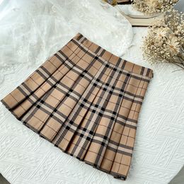 Skirts Contrast Color Plaid Striped Skirt Korean Version of Pleated Skirt Autumn High Waist A Line Plaid Mini Skirt Student Style Sweet 230505