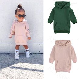 Girl Dresses Infant Kids Baby Long Sleeve Sweater Dress Solid Color Hooded Pullover Winter Warm Top For Children 1-5Years