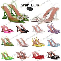 Amina muaddi Sandals Luxury Designer sandals high heels shoes Begum bow Crystal-Embellished buckle pointed toesl sunflower dhgate sandal summer PVC Wine Cup Heel