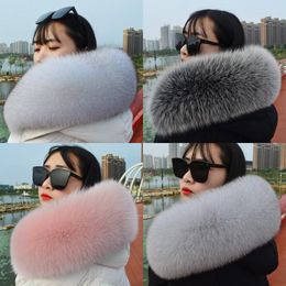 Scarves Genuine Big Size Women's Real Fur Scarf Straight Collar Winter Warm Coat Hood Trim Natural Solid Long Shawl