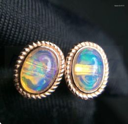 Stud Earrings Natural Real Opal Earring 925 Sterling Silver 6 8mm 0.8ct 2pcs Gemstone Fine Jewelry For Men Or Women J229262