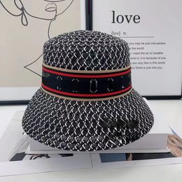 Quality Elegant Letter Bucket Fisherman Straw Hat Female Spring and Summer Travel Sunshade Japanese-Style and Internet-Famous Black and White Sun Protection Hats