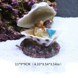 Decorations Fish Tank Landscaping Decoration Simulation Shell Mermaid Resin Aquarium Ornaments Bubbling Conch Set Water Tank Accessories