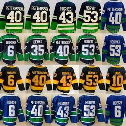 Man Ice Hockey 53 Bo Horvat Jerseys 6 Brock Boeser 40 Elias Pettersson 43 Quinn Hughes Reverse Retro 2.0 Team Blue White Alternate Black Men Stitched Good