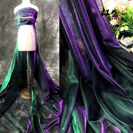 Fabric Purple green gradient mesh screen ghost green designer screen star river skirt clothes laser magic color clothes P230506