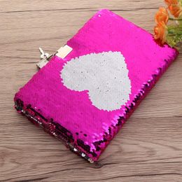 Pc Love Heart Notebook Sequin Reversible Travel Journal Private With Lock For Kids Adults