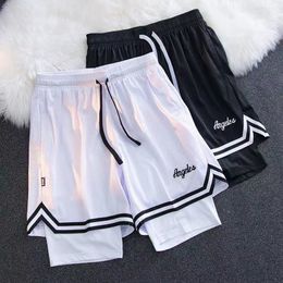 Shorts American Style Lined Fake Twopiece Under Knee Three Piece Basketball Training Pants Fitness Equipment for Men 230505