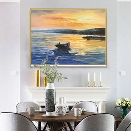 Pinturas abstrato nascer do sol decoração de mar pintura de óleo pintada à mão Restaurant Room de estar artesanal mural de decoração de interiores