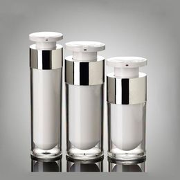 50pcs/lot silver 15ml 30ml 50ml airless bottle Acrylic vacuum pump bottles lotion bottle used for Cosmetic packaging
