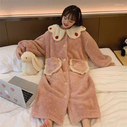 Women's Sleepwear Autumn Winter Women Long Sleeve Nightgown Pink Flannel Nightgowns Girls Night Dress Cute Princess Coral Fleece W1183