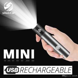 USB Rechargable Mini LED Flashlight 3 Lighting Mode Waterproof Torch Telescopic Zoom Stylish Portable Suit for Night Lighting