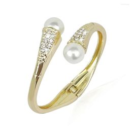 Bangle Charm Rhinestones Imitation Pearls Bracelets Bangles For Women Alloy Cuff Party Jewelry Gold Color