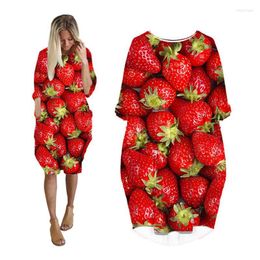 Casual Dresses For Womens Print Fruit Strawberry Streetwear Punk Grunge Long Sleeve Womans Clothes Plus Size Clothing Midi Female Dress