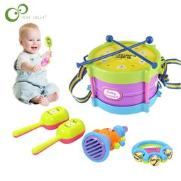 Drums Percussion 5Pcs 4Pcs Children Drum Trumpet Toy Music Instrument Band Kit Early Learning Educational Baby Kids Gift 230506