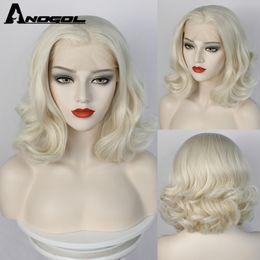 Lace Wigs ANOGOL Synthetic Platinum Blonde Free Parting Short Body Wave Bob High Temperature Fiber Natural Hair Front Wig For Women 230505
