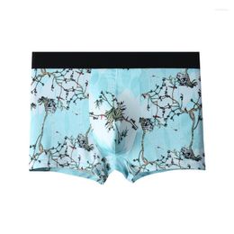 Underpants Men's Ice Silk Panties High Elastic Tracless Belt Convex Underwear Creative Print Shorts Breathable Mesh Antibacterial Boxers