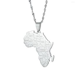 Chains Silver Color Stainless Steel Africa Map Pendants Necklaces For Men Girl Women Patriotic Jewelry