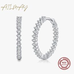 Hoop Huggie Ailmay Top Quality Real 925 Sterling Silver Fashion Luxury Full Of CZ Earrings For Women Classic Romantic Wedding Jewellery Gift 230506