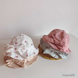 Caps Hats Cute Cherry Printed Baby Bucket Hat Cartoon Outdoor Protection Baby Girl Boys Sun Hat Summer Kids Fisherman Caps