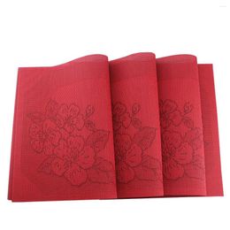 Table Mats Red Flower Placemats Set Of 6 Heat Insulation Resistant Kitchen Dinner PVC Non Slip Washable Dining Placemat