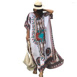 Party Dresses 2023 Plus Size Women Summer African Ethnic Print Kaftan Maxi Dress Loose Vintage Boho Beach Long