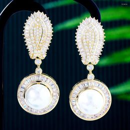 Dangle Earrings GODKI Office Lady Pearl Daily For Women Wedding Zircon Waterdrop Dubai Bridal Costume Jewelry Summer Party