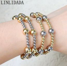 Chain 10Pcs Fashion 4mm 8mm Copper Ball Beaded stretch BOHO Charm Bracelets For Women Men Jewellery Accessories 230506