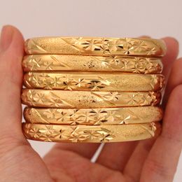 Bangle 8MM 6PcsLot Dubai Gold Bangles for Women Men 24k Color Ethiopian Bracelets African Jewelry Saudi Arabic Wedding Bride Gift 230506