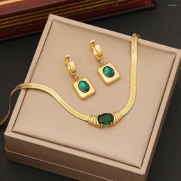 Choker Jewellery Ornaments Emerald Necklace Set Temperament Stainless Steel Collars Personality Collarbone Chain