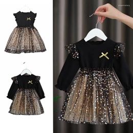 Girl Dresses Black Dress Long Sleeve Party Kids Princess For Girls Child With Bling Star From 2 To 7 Years