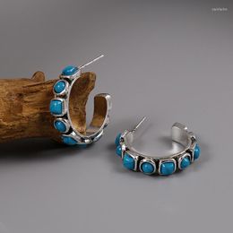 Hoop Earrings Bohemian Style Alloy Material Inlaid With Turquoise Simple Personality Lady Ear Ring