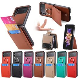 Litchi pattern Card Holder With Ring Trendy Phone Case for Samsung Galaxy Z Flip 4 Flip3 Z Flip 2 PU Leather Phone bag