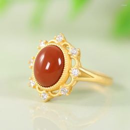 Cluster Rings JZ130 ZFSILVER Silver S925 Fashion Trendy South Red Agate Gold Diamond-set Cloud Oval For Women Wedding Party Jewellery Girl