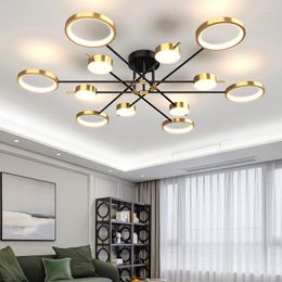 Chandeliers 2023 Modern LED For Living Dining Room Bedroom Indoor Design Ceiling Lamps Golden Remote Control Fixture Lights