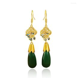 Dangle Earrings MxGxFam Green Long Drop For Women Evening Party Jewellery 24 K Pure Gold Colour Lead And Nickel
