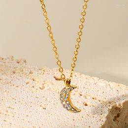 Pendant Necklaces Gold Plated Stainless Steel Delicate Glass Stone Moon Necklace For Women Girls Minimalist Waterproof Fashion Gift