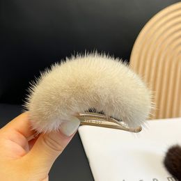10cm/4" Cute Women Girls Real Mink Fur Hair Clip Hair Claw Hair Pin Bobby Pin Gift