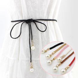 Belts 140cm All-match Knotted Waist Chain Dress Braided Rope Fashion Weave Pearl Belt PU Leather Girls Ladies BeltsBelts