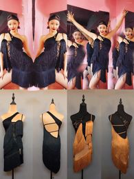Stage Wear Sexy Latin Dance Competition Dress Women Black Lace Fringe Adult Cha Rumba Clothes Performance JL5496
