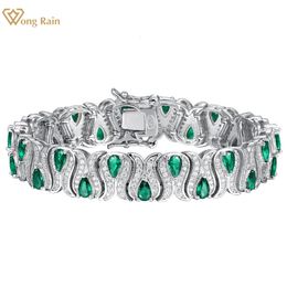 Chain Wong Rain Bohemia 925 Sterling Silver 10MM Emerald High Carbon Diamonds Gemstone Luxury Women Bracelet Bangle Fine Jewellery Gifts 230506