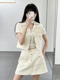 Cel12023 summer Women's brand jacket New letter OOTD Fashion Jacket high-end Metal buckle Tweed jacket summer short sleeves coat Cardigan Mother's Day Gift