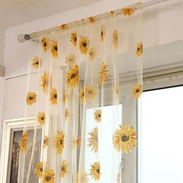 Curtain 1pc Pastoral Style Sunflower Printed Tulle Curtains For Living Room Bedroom Window Screening Voile Home Decoration