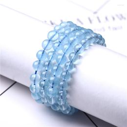 Strand 6A Class Natural Sea Blue Treasure Single Bracelet Round Beads DIY Handmade Jewelry