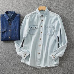 Men's Casual Shirts Vintage Spring Men Fashion Loose Single Breasted Water Wash Jean Shirt
