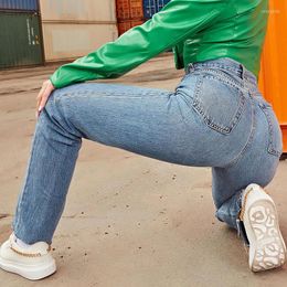 Women's Jeans Spring 2023 Women Clothing Cotton Vintage Y2K Pants Washed Blue Streetwear High Waist Straight Full Length