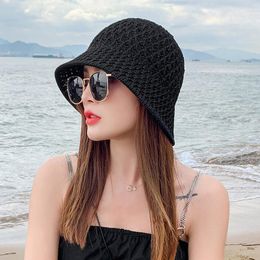 Wide Brim Hats Jaxmonoy Summer Fashion Woman Sun Female Outdoor Visor Beach Caps Brethable Empty Top Straw Cap Anti-UV